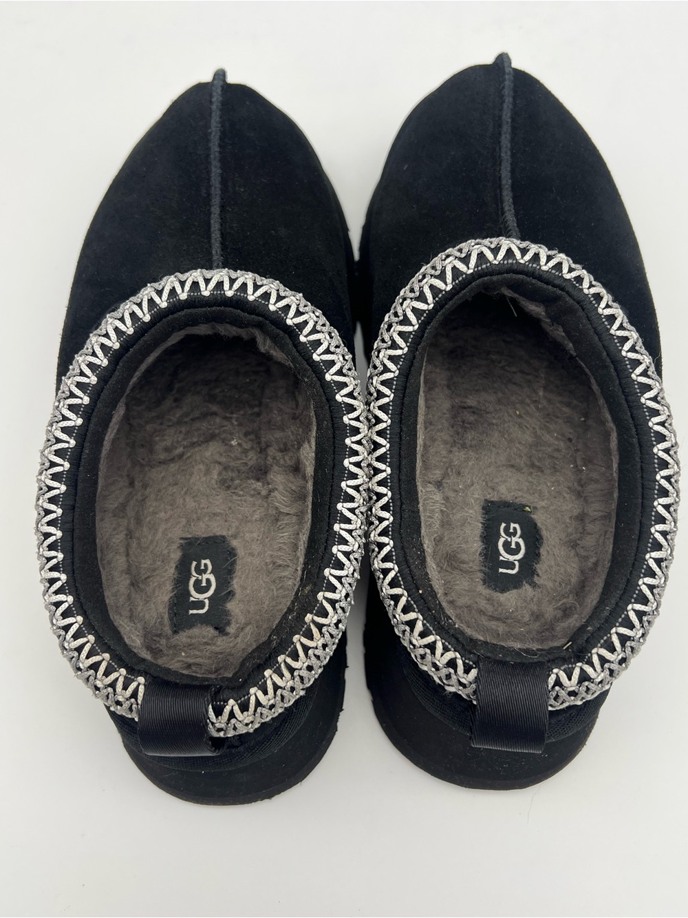 Ugg Tasman Platform Women’s size 6 black suede leather gray shearling shoes mule - Picture 7 of 9